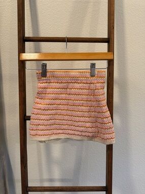 Zara Striped Crochet Mini Skirt in Pink, Cream & Tan